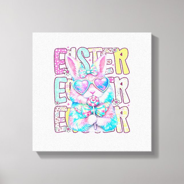 Happy Easter Bunny Coquette Bow Preppy Easter Day  Canvas Print (Front)