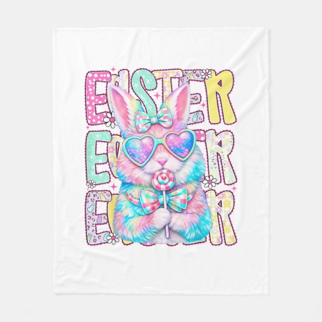 Happy Easter Bunny Coquette Bow Preppy Easter Day  Fleece Blanket (Front)