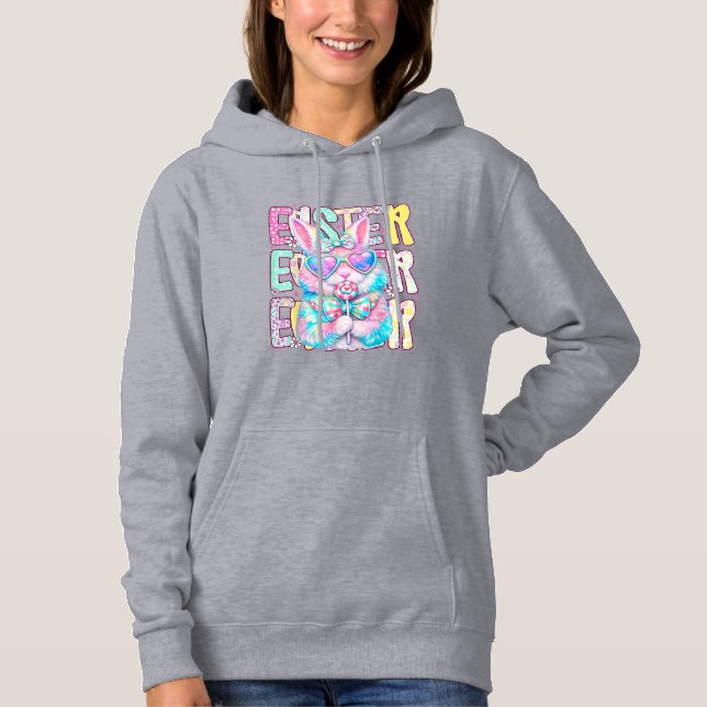 Happy Easter Bunny Coquette Bow Preppy Easter Day  Hoodie (Front)