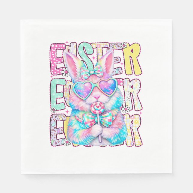Happy Easter Bunny Coquette Bow Preppy Easter Day  Napkins (Front)