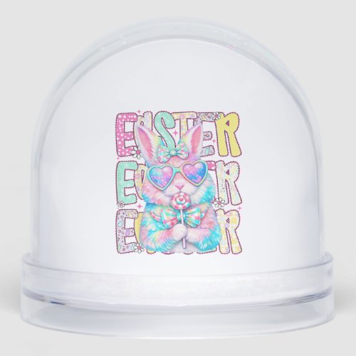 Happy Easter Bunny Coquette Bow Preppy Easter Day  Snow Globe