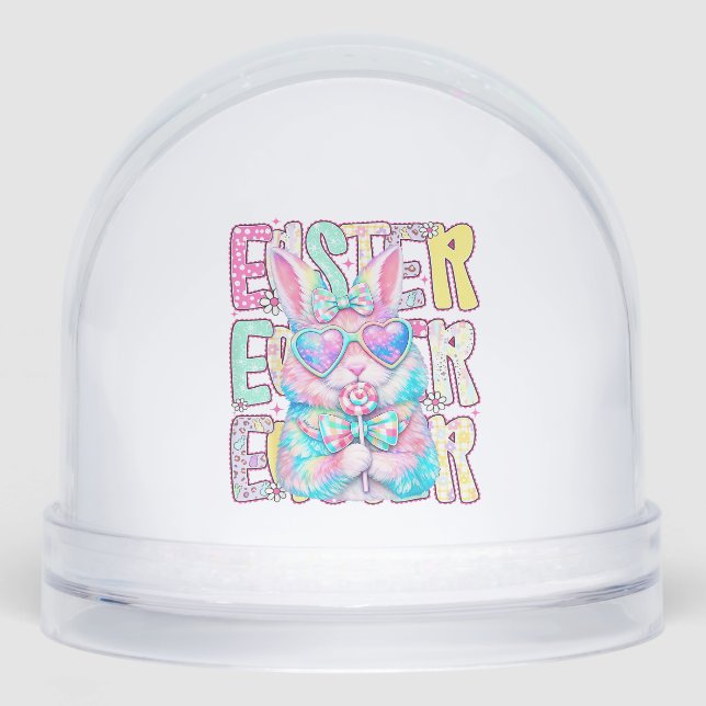 Happy Easter Bunny Coquette Bow Preppy Easter Day  Snow Globe (Front)