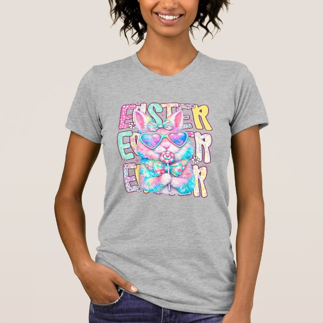 Happy Easter Bunny Coquette Bow Preppy Easter Day  T-Shirt (Front)