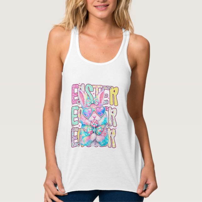 Happy Easter Bunny Coquette Bow Preppy Easter Day  Tank Top (Front)