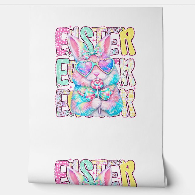 Happy Easter Bunny Coquette Bow Preppy Easter Day  Wallpaper (Unrolling)