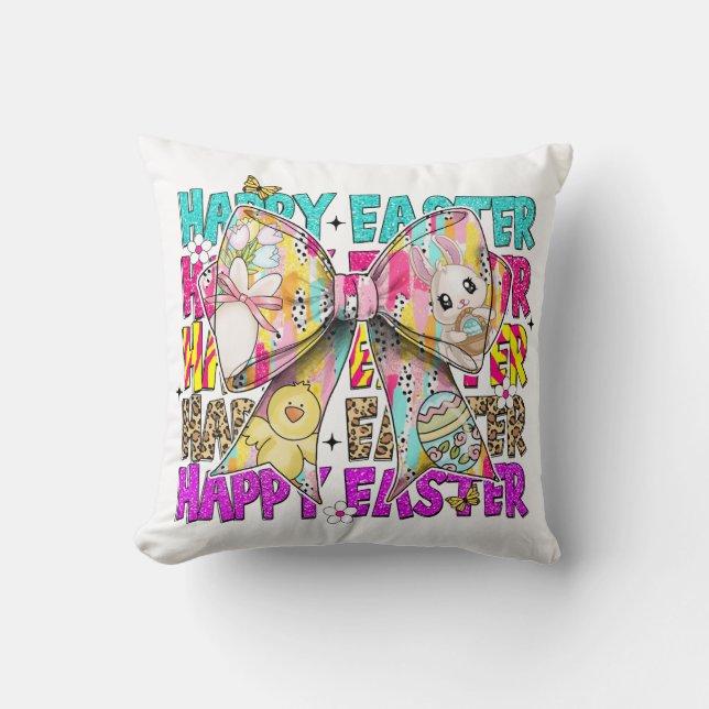 Happy Easter Bunny Coquette Bow Throw Pillow (Front)