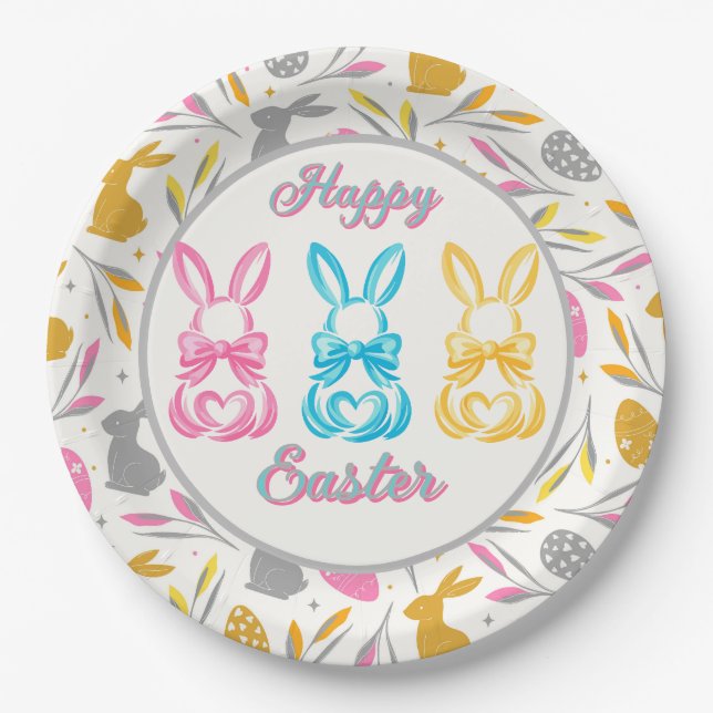 Happy Easter Bunny Coquette Paper Plates (Front)