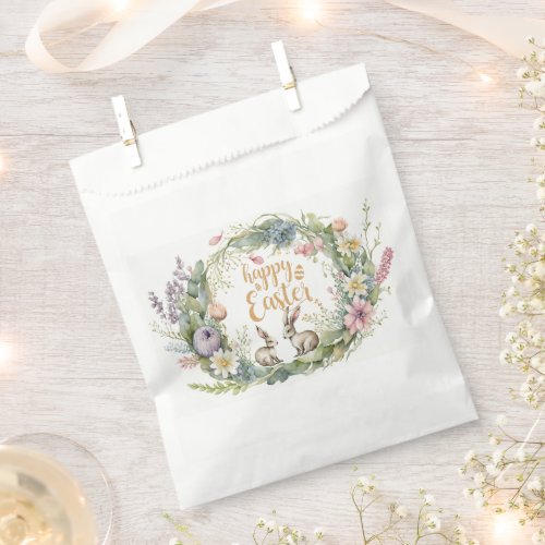 Happy Easter Bunny Couple In A Floral Wreath Favor Bag