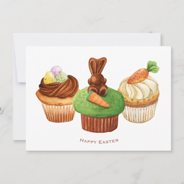 Happy Easter Bunny Cupcakes Holiday Card (Front)