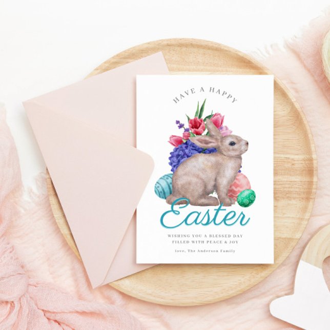 Happy Easter Bunny Customizable Flat Holiday Card (Creator Uploaded)