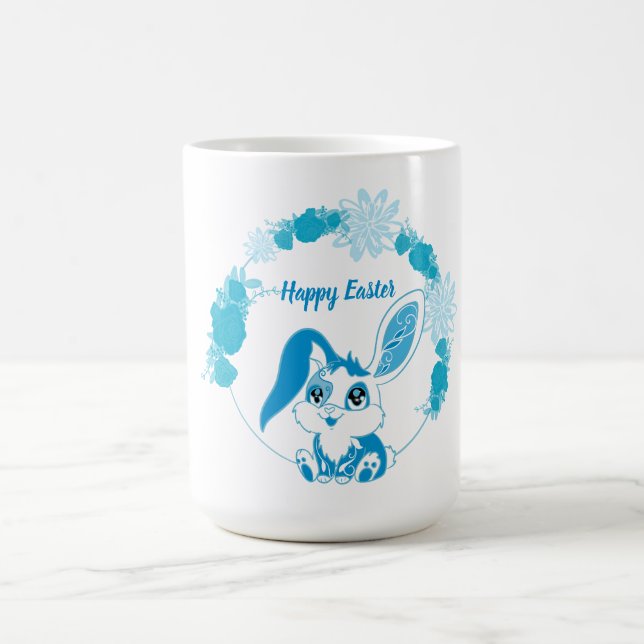 Happy Easter Bunny  Cute Blue Kawaii Coffee Mug (Center)