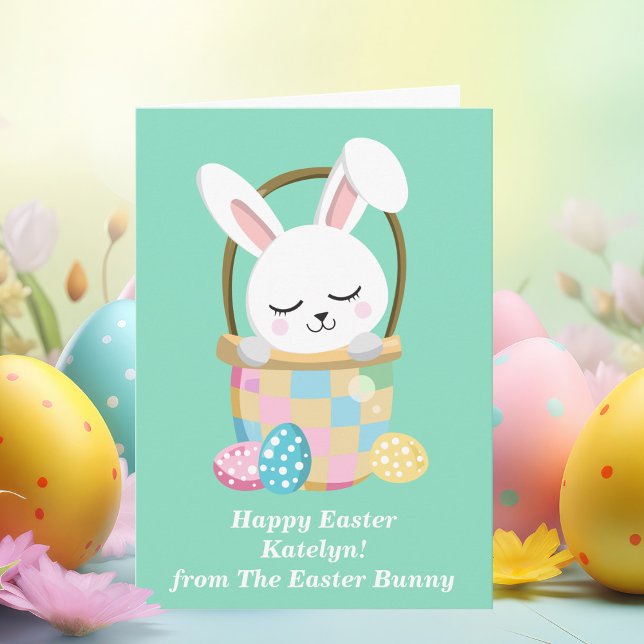 Happy Easter Bunny Cute Pastel Green Custom Card (Creator Uploaded)