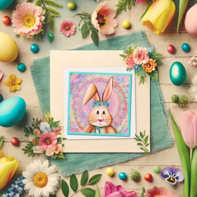 Happy Easter Bunny Cute Pink Pastel Inspirivity Note Card (Creator Uploaded)