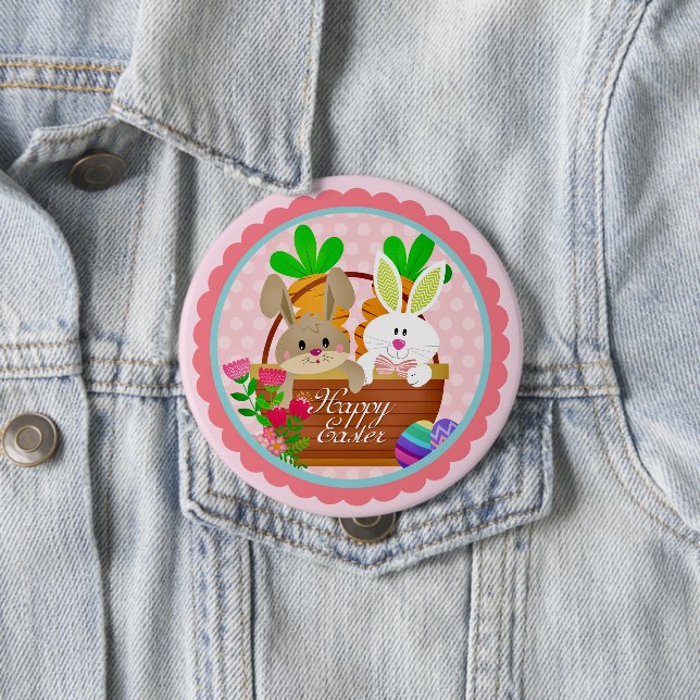 Happy Easter Bunny - Cute Rabbit & Easter Basket Button (In Situ)