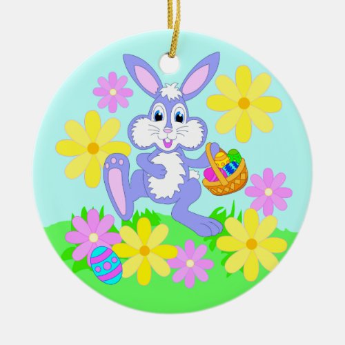 Happy Easter Bunny Cute Rabbit Flowers Ornament