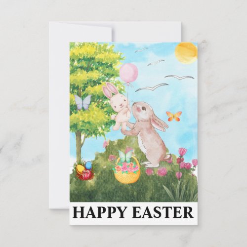 Happy Easter Bunny Cute Rabbit Watercolor  Thank You Card