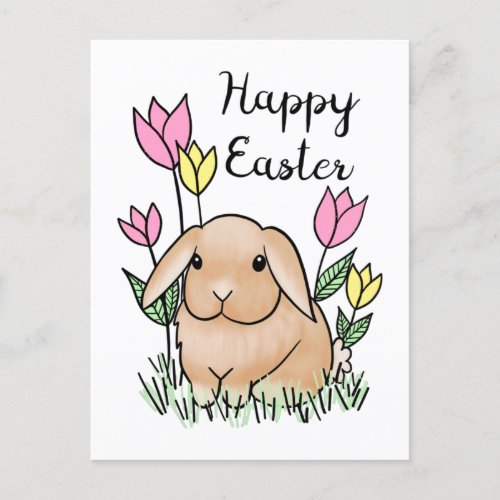 Happy Easter Bunny Cute Spring Flowers Postcard