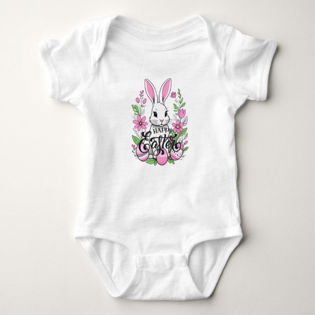 Happy Easter Bunny (dark Pink) Baby Bodysuit (Front)