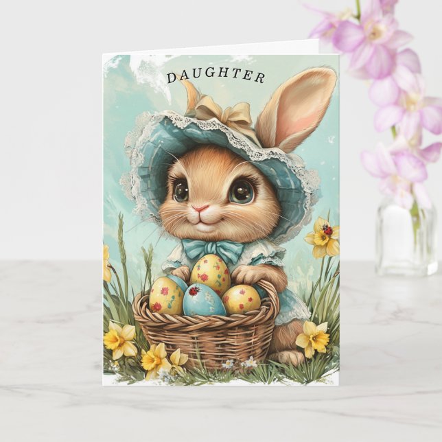 Happy Easter Bunny Daughter Daffodils Ladybug  Card (Orchid)