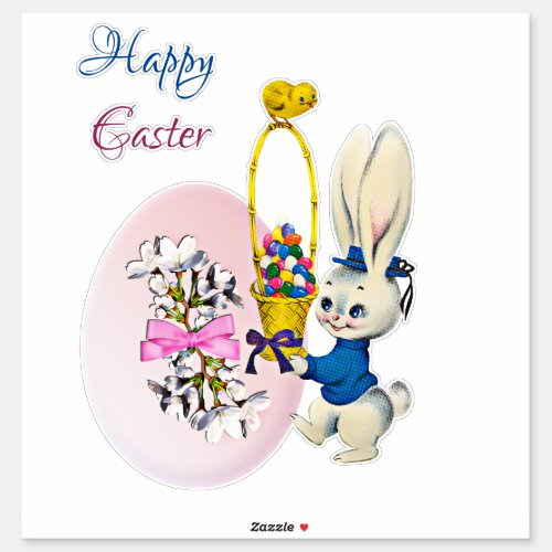Happy Easter Bunny Decorative Egg Basket Chick Sticker