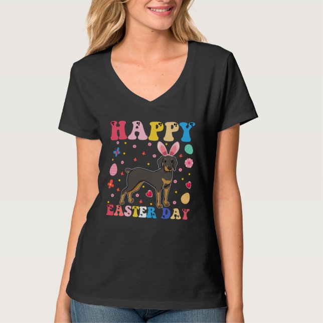 Happy Easter Bunny Doberman  Easter Day Groovy T-Shirt (Front)