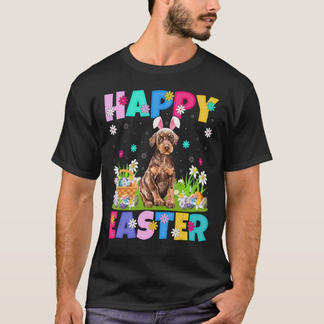 Happy Easter Bunny Doberman Pinscher Dog Easter Su T-Shirt (Front)
