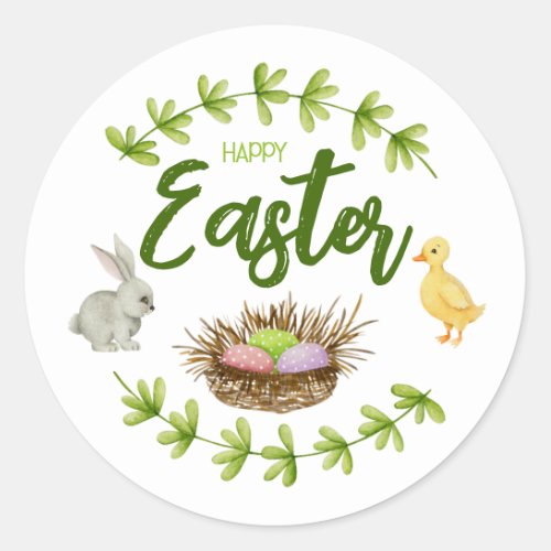 Happy Easter bunny duck eggs in basket Sticker