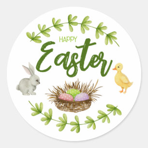 Happy Easter, bunny, duck, eggs in basket Sticker