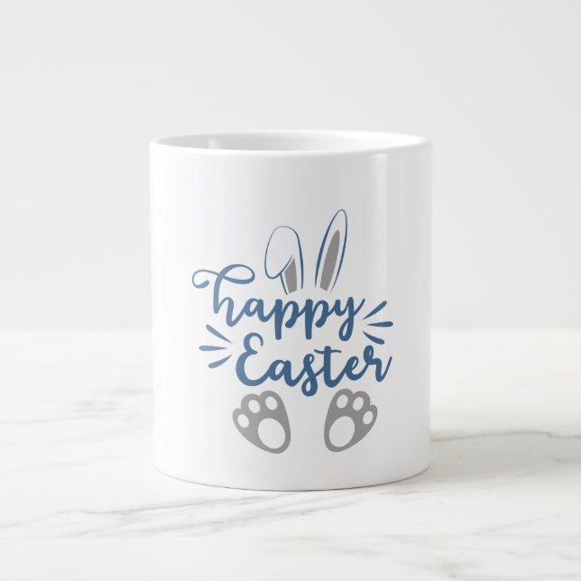 Happy Easter Bunny Ears and Bunny Feet Giant Coffee Mug (Front)