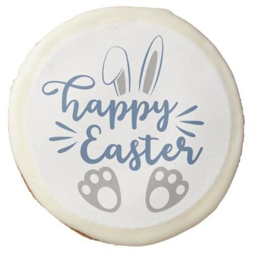 happy Easter Bunny Ears and Bunny Feet Sugar Cookie