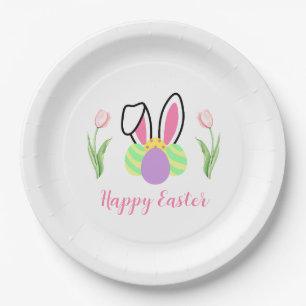 Happy Easter Bunny Ears and Eggs Party Paper Plates