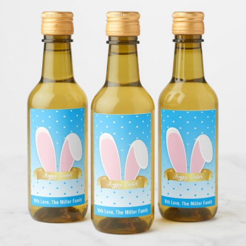 Happy Easter Bunny Ears Blue Mini Wine Label Set