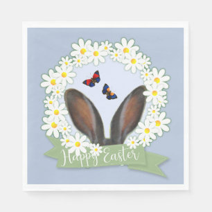 Happy Easter Bunny Ears Daisies Wreath Napkins