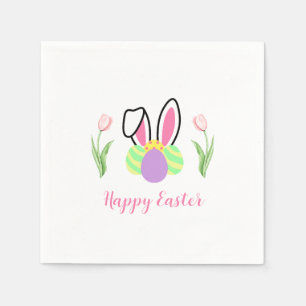 Happy Easter Bunny Ears Eggs and Pink Tulips Napkins