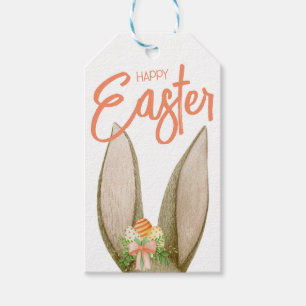 Happy Easter, Bunny Ears, Eggs, Flowers Gift Tags