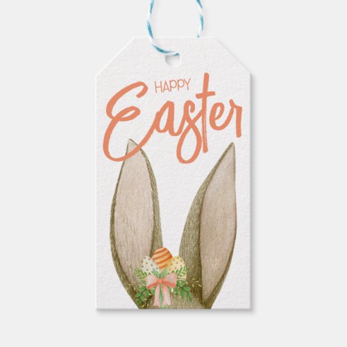 Happy Easter Bunny Ears Eggs Flowers Gift Tags