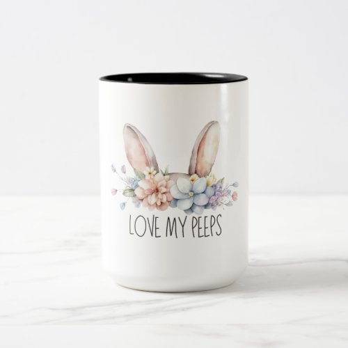 Happy Easter Bunny Ears Floral Two_Tone Coffee Mug