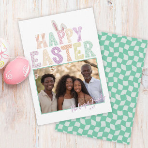Happy Easter Bunny Ears Modern Typography Photo Holiday Card