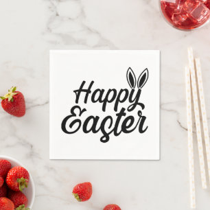 Happy Easter Bunny Ears On Black Text Napkins