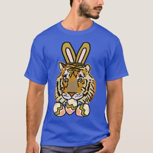 Happy Easter Bunny Ears on Tiger Eating Easter Egg T_Shirt