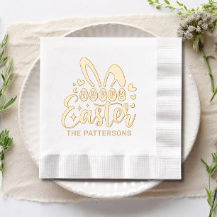 Happy Easter Bunny Ears Personalized Name Foil Napkins