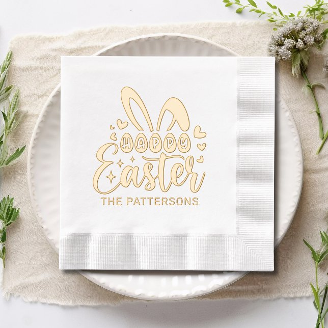 Happy Easter Bunny Ears Personalized Name Foil Napkins (Creator Uploaded)