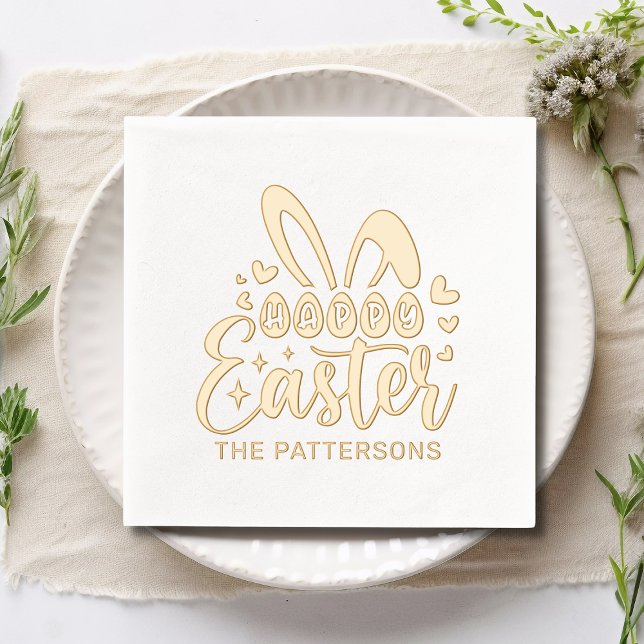 Happy Easter Bunny Ears Personalized Name Foil Napkins (Creator Uploaded)