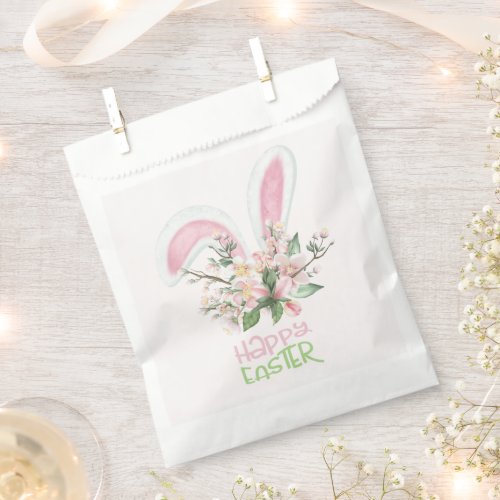 Happy Easter Bunny Ears Pink and White Favor Bag