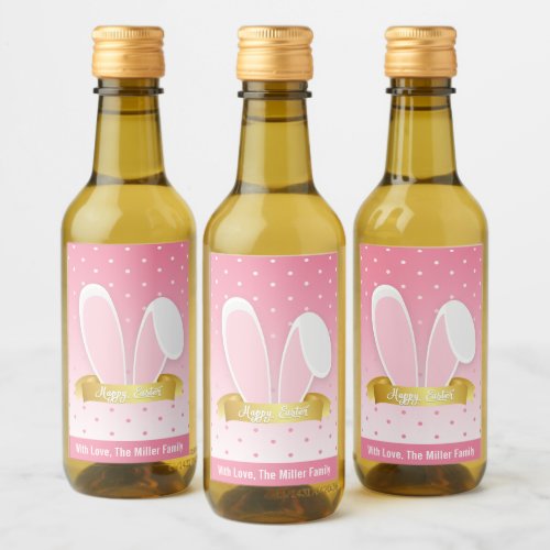 Happy Easter Bunny Ears Pink Mini Wine Label Set