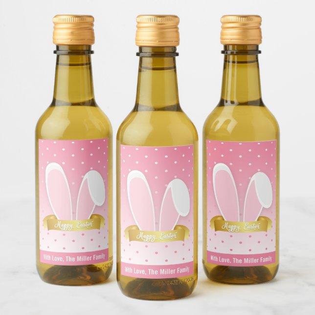 Happy Easter Bunny Ears Pink Mini Wine Label Set (Bottles)