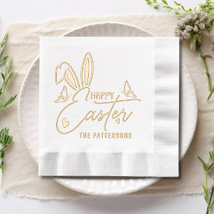 Happy Easter Bunny Ears Script Personalized Name Foil Napkins