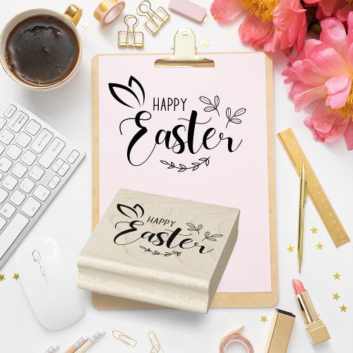 Happy Easter Bunny Ears Script Rubber Stamp