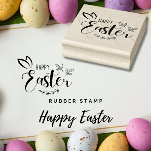 Happy Easter Bunny Ears Script Rubber Stamp