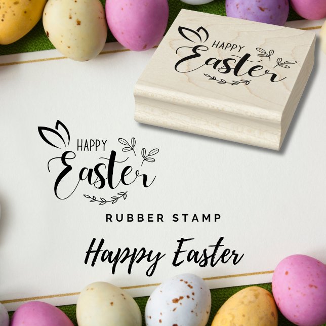 Happy Easter Bunny Ears Script Rubber Stamp (Happy Easter Bunny Ears Script Rubber Stamp)
